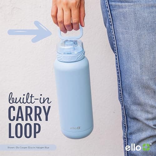 Ello Cooper 32oz Stainless Steel Water Bottle with Straw and Carry Handle, Double Walled and Vacuum Insulated Metal, Leak Proof Locking Lid with Soft Silicone Spout, Reusable, BPA Free, Black thumbnail 5