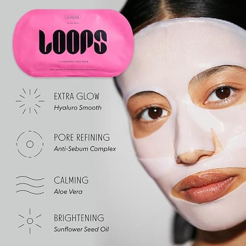 LOOPS DOUBLE TAKE - Glow Hydrogel Korean Face Mask - Calms & Soothes Skin’s Surface - Helps Refine Pores Glowing and Luminous - For All Skin Types - 5 pc thumbnail 3