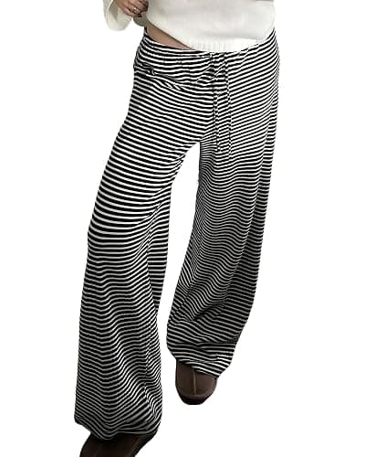 codcm Womens Comfy Pajama Pants Striped Low Waisted Lounge Pants Elastic Waist Drawstring Long Trousers - Image 1