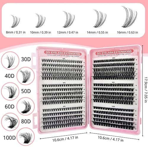 KEYRI 580 Pieces Individual Eyelashes 30-40-50-60-80-100D Cluster Lashes Kit DIY Eye Lashes Fluffy Russian Eyelashes Extensions Curly Durable Eyelash Clusters for Girls and Women (8-16mm Mix) thumbnail 2