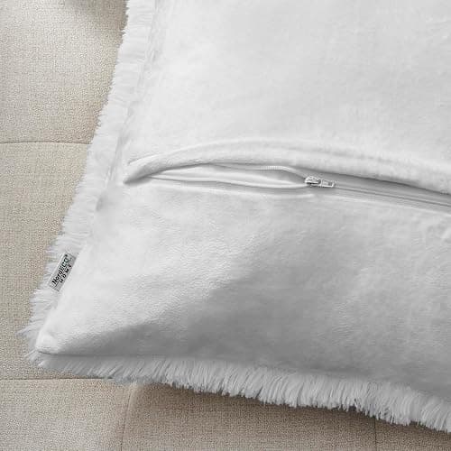 NordECO HOME Pack of 2 Faux Fur White Cushion Covers Luxury 45 x 45 Fluffy Decorative Fuzzy Square Throw Pillow Case 18 x 18 for Sofa Decor thumbnail 4