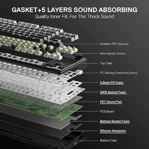 Redragon K743 PRO GB 80% Gasket RGB Gaming Keyboard Hype 1.14’’ TFT Screen & Knob, 84 Keys Mechanical Keyboard, 5-Layer Noise Dampening, Hot-Swap South-Facing Socket, Gradient PBT Keycaps, US LAYOUT thumbnail 4