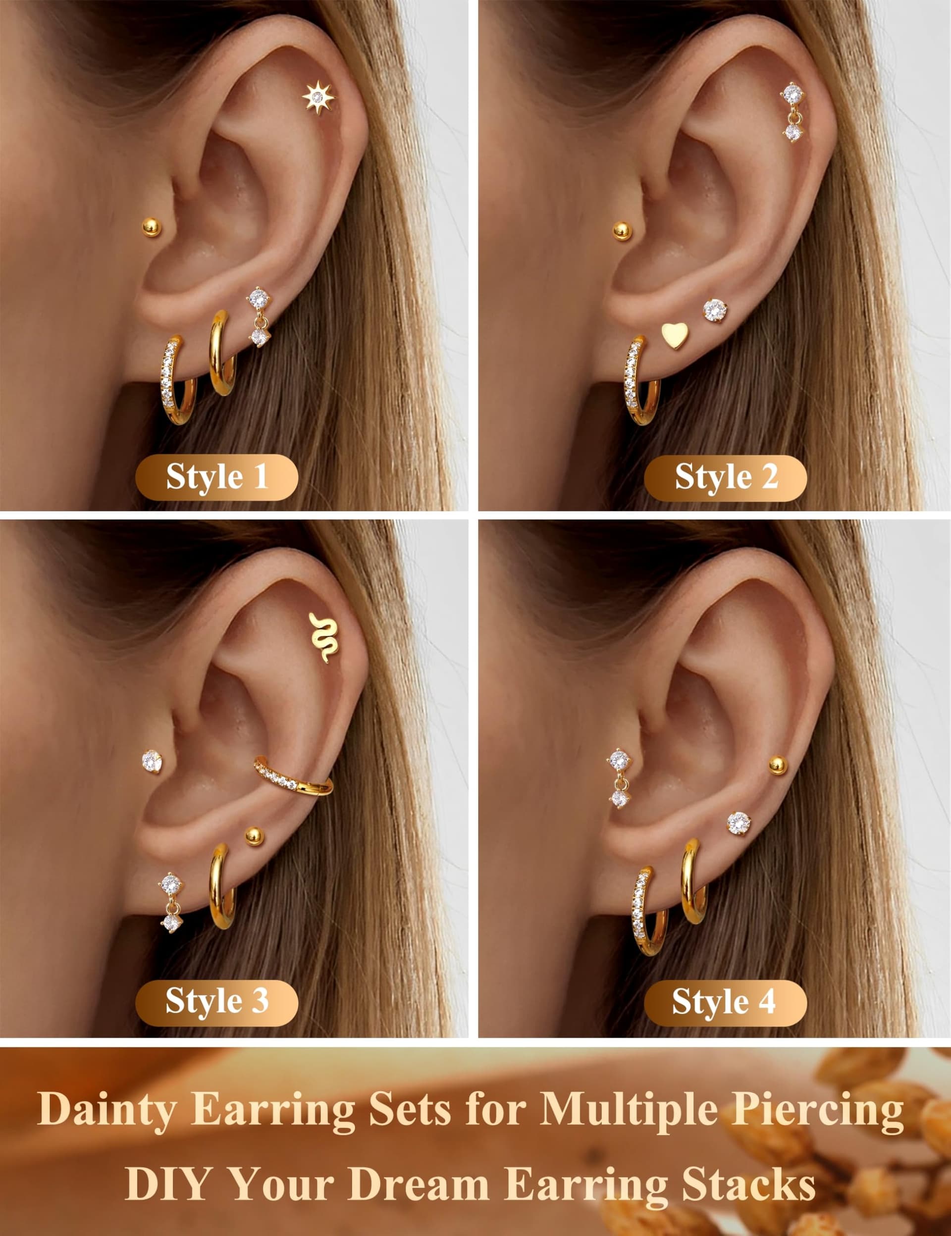 Adramata 8 Pairs Earrings Set for Women and Men Surgical Steel Earrings Studs Hoops 14k Gold Flat Back Stud Earrings Hypoallergenic Cartilage Earring Gold Helix Tragus Piercing Jewelry thumbnail 6