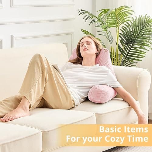 Sasttie Reading Pillow, Velvet Back Pillow for Bed Sitting Up, Adult Back-Rest Support Cushion with Arms for Sit Up on Couch, Sofa, and Floor, Dorm Essentials, Reading Accessories, Pink thumbnail 9