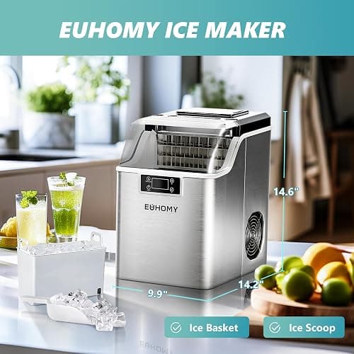 EUHOMY Ice Cube Maker Machine Countertop, 2 Ways to Add Water, 45Lbs/Day 24 Pcs Ready in 13 Mins, Self-Cleaning Portable Compact, with Ice Scoop & Basket, Perfect for Home/Kitchen/Office/Bar thumbnail 7