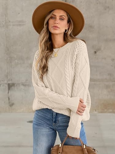 ANRABESS Sweaters for Women Oversized Cable Knit Fall Long Sleeve Crewneck Casual Pullover Sweater Tops 2025 Winter Outfits thumbnail 2