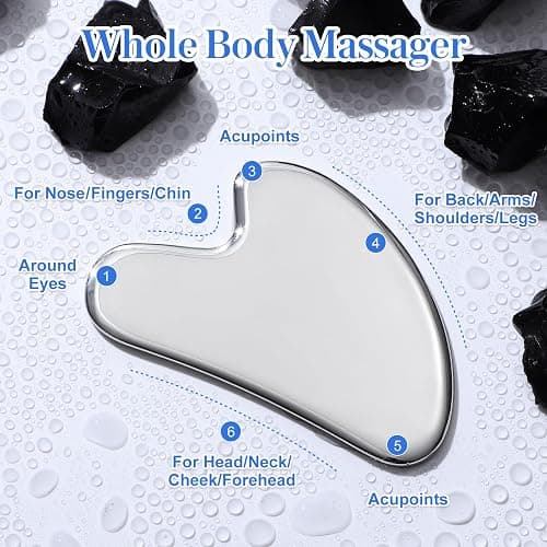 rosenice Gua Sha Facial Tools Guasha Tool Gua Sha Jade Stone for Face Skincare Facial Body Acupuncture Relieve Muscle Tensions Reduce Puffiness Festive Present (Metallic) thumbnail 2