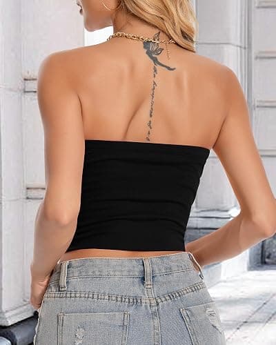 Tube Top for Women Strapless Slim Fit Crop Tops Y2K Going Out Bandeau Shirts Summer Outfits 2026 thumbnail 5