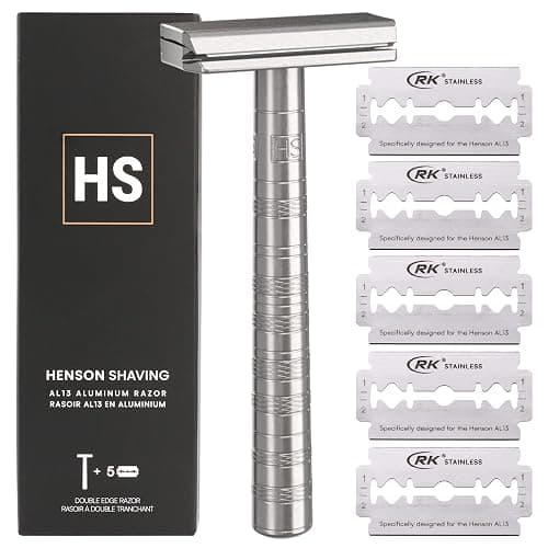 Henson Shaving Razor - Aluminum Double Edge Safety Razor with 5 Spare Blades - 30° Angled Precision With Superior Blade Rigidity- Reusable Single Blade Razors For Men and Women - Mild Aggression - Image 1