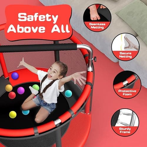 ZCMHAXJ 55" Trampoline for Kids with Enclosure, 440lbs Capacity Indoor & Outdoor Toddler Trampoline with Adjustable Gymnastics Bar & Toys, for Boys & Girls thumbnail 2