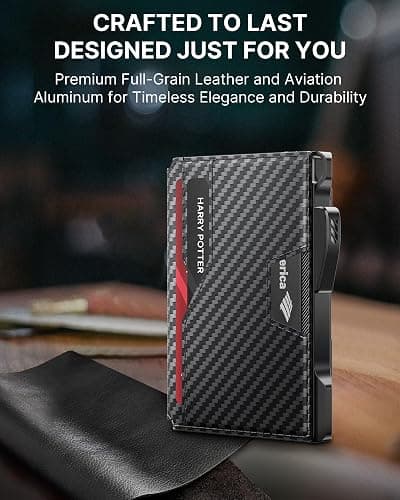 typecase Wallet for Men: Rfid-blocking with Money Clip Slim Leather Bifold ID Window Smart Pop Up Card Case Front Pocket Wallet with Gift Box (Carbon Fiber Black) thumbnail 6