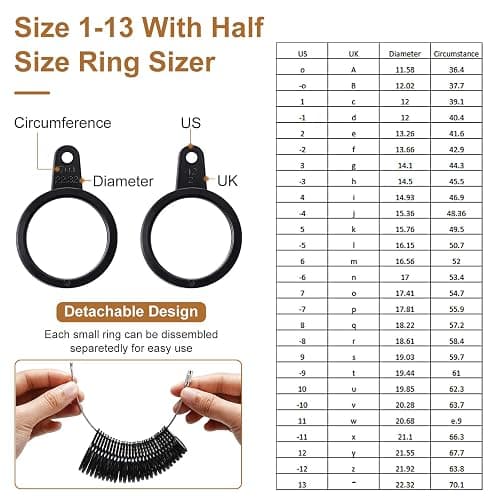 11 Pieces Us UK Ring Mandrel Set, Size 1-13 with Half Size Ring Sizer Gauge Jewelry Mandrel Jewelry Hammer Adjuster Polishing Cloth Polishing Stick Polished Agate Knife Measuring Tool(Black) thumbnail 3