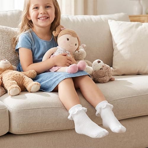 HDFHDF 6 Pairs Socks Kids Baby Girls Anti Slip Floor Spring and Autumn Cotton Learning to Walk Unsteadily Lace thumbnail 5