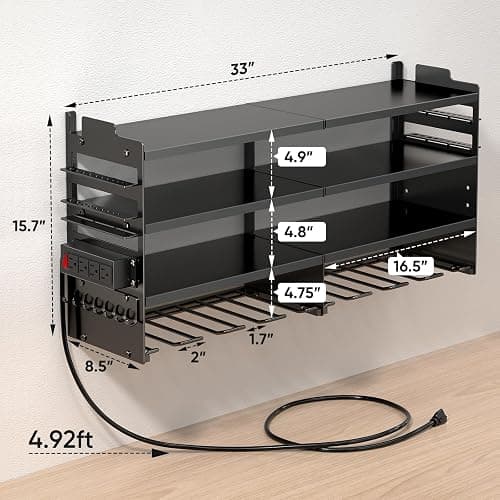 POKIPO Large Power Tool Organizer Wall Mount with Charging Station,4 Layer Heavy Duty Metal Tool Storage Rack Loads 600lbs with 8 Cordless Drill Holder,Battery Utility Rack Loads with 4 Power Strip thumbnail 2