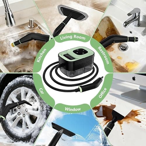 Steam Cleaner, Portable Steamer for Cleaning with 16pcs Accessories, 6-Level Adjustable, 15s Heat-Up, Handheld Steam Cleaner for Home for Tile, Grease, Dirt, Grout, Car Detailing, Green thumbnail 8