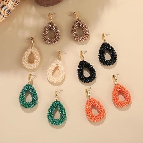Boho Ohrringe hängend für Damen,Tropfenförmige Reisperlen Leichte Ohrringe Eleganter Hingucker für Frauen Modischer Schmuck thumbnail 8