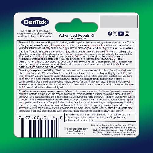 DenTek Temparin Max Dental Repair Kit, for Pain Relief & Temporary Repair, Pack of 6 Kits, 13+ Repairs per Kit thumbnail 7