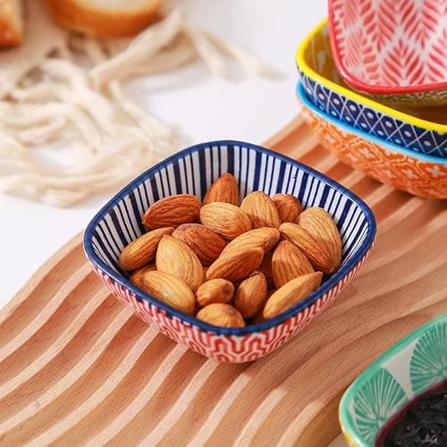 Selamica Ceramic 2.6 OZ Square Dipping Bowl Set, Soy Sauce Dish 3 inch Small Bowls for Ketchup Condiments Side Dish BBQ, Ramekins Oven safe, Stackable, Set of 6, Assorted Colors thumbnail 2