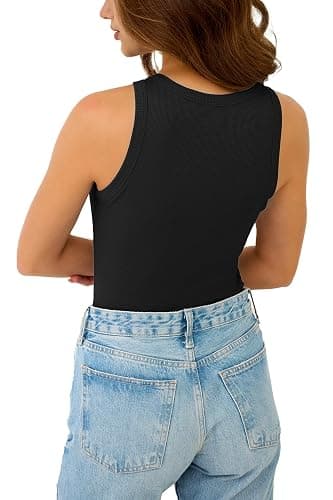 GKBK Womens Tank Tops High Neck Sleeveless Ribbed Tank Casual Basic Thick Strap Slim Fitted Racerback Shirts thumbnail 5