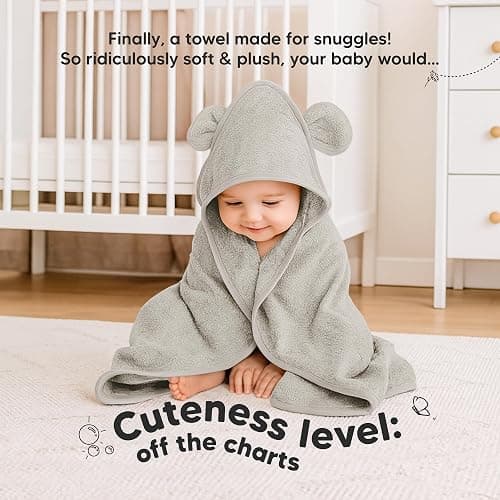 KeaBabies 2-Pack Hooded Baby Towels for Newborn - 30x30 Soft & Absorbent Viscose from Bamboo Baby Bath Towels with Hood for Infant, Toddler,Kids,Boys Girls,Newborn Bath Essentials (Graphite, Petite) thumbnail 2