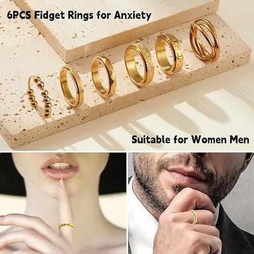 LOFITOR Fidget Rings for Anxiety 6pcs Stainless Steel Spinner Ring Anti Anxiety Ring Spinning Moon Star Cool Stress Relieveing CZ Rings for Women Men Band Rings Set thumbnail 3