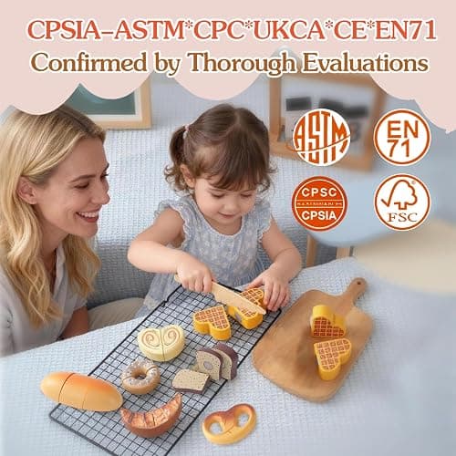 Smartwo Cibo Giocattolo Legno, Accessori Cucina Bambini, Giochi di Legno per bambini 2-3 anni montessori, Pane Tagliare, Regali di Compleanno e Natale Adatti a Bambini e Bambine thumbnail 7