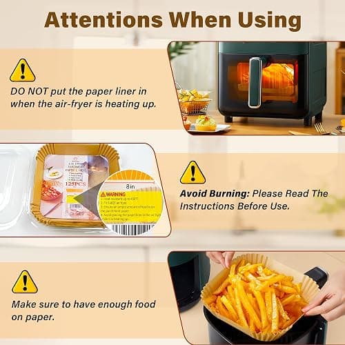 Air Fryer Liners Disposable, 125Pcs Parchment Paper, 8 Inch Non-stick Air Fryer Paper Liners, Unbleached Square Airfryer Liners for 5-8QT Air Fryer, Baking, Roasting Microwave thumbnail 5