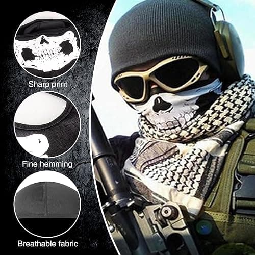 Bettinay Call of Duty Ghost Mask, Skateboard Motorcycle Full Face Skull Balaclava Cosplay Costume, Outdoor Sport Ski Masks for Men Black thumbnail 3