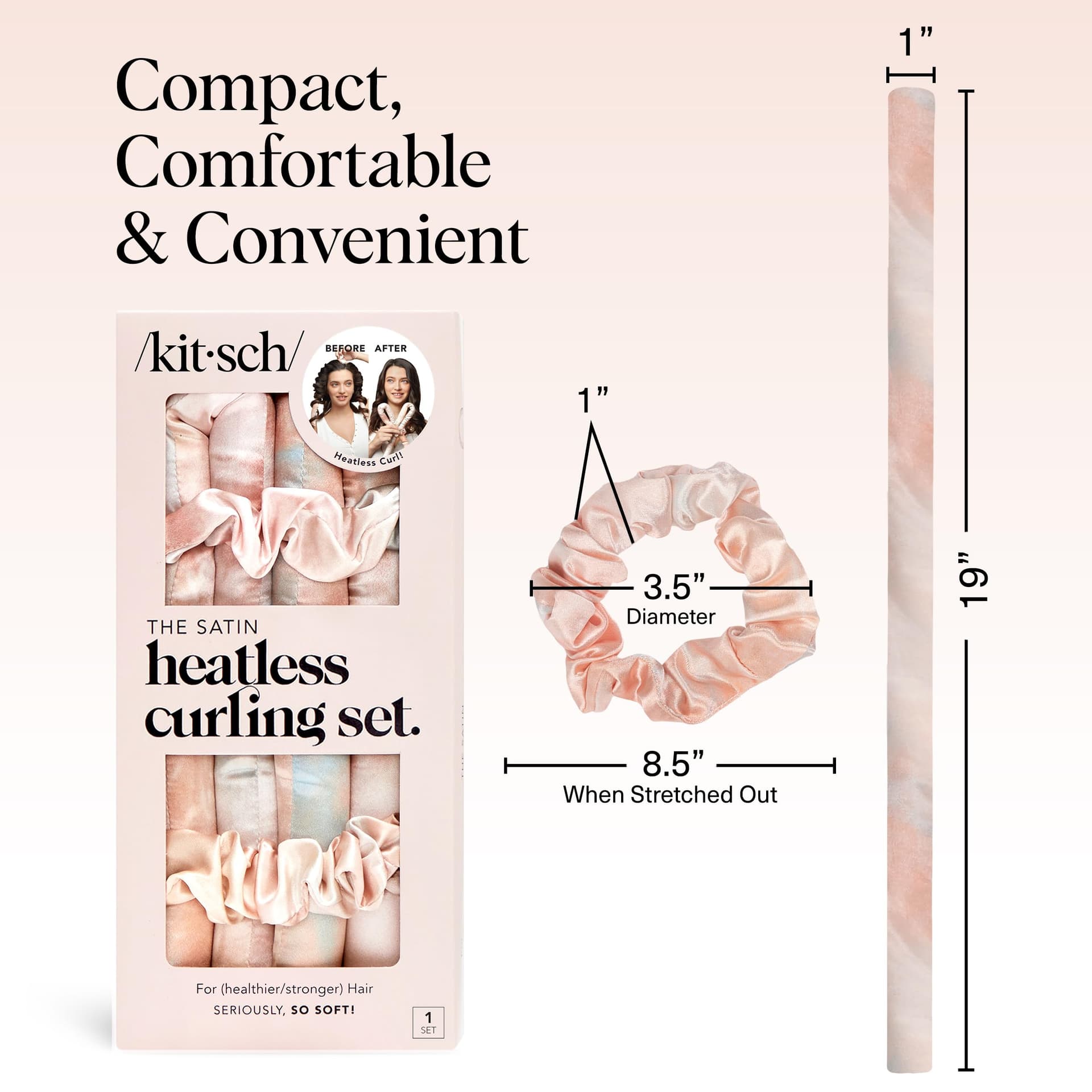 Kitsch Satin Heatless Curling Set - Hair Rollers for Effortless Heatless Curls | Sleep-In Hair Curlers | Includes Hot Rollers & Curling Rod Headband, Achieve Stunning Heatless Hairstyles, SunsetTieDye thumbnail 5
