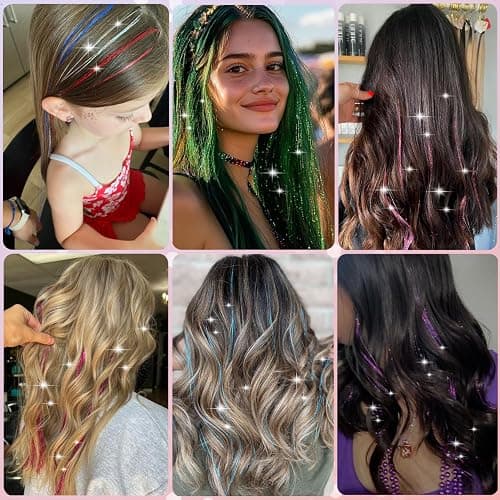 Aokomisu Hair Tinsel, 18 Colors 7800 Strands 48 Inch Glitter Tinsel Hair Extensions Kit Heat Resistant Daily Use Festivals Shiny Fairy Hair Accessories for Girls Kids Women (18 Colors) thumbnail 6
