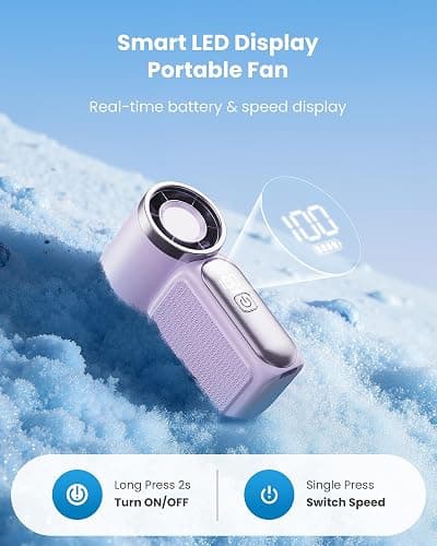 Gaiatop Portable Handheld Mini Fan, 6 Speeds 16900 RPM High Velocity Personal Fan with LED Display, USB Rechargeable, Mini Fan with Lanyard for Makeup, Travel, Outdoor, for Women Girl Gift, Purple thumbnail 5
