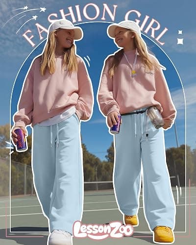 LessonZoo Girls Sweatpants 5-16y Baggy Barrel Pants Teen Wide Leg Open Bottom Casual Drawstring Soft Sweat Pants with Pockets thumbnail 5