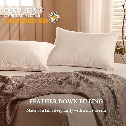 BHZ Down Feather Standard/Queen Pillows Set of 2 Pack, Luxury Hotel Collection Goose Bed Pillows for Sleeping Firm Soft Support for Side, Back, Stomach Sleepers for College Dorm Essentials, White thumbnail 5