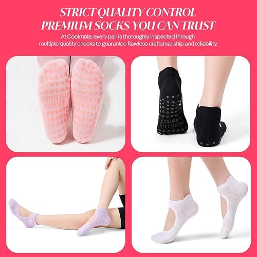 CoolMate Pilates Socks with Grips for Women, Yoga Socks, Crew Non Slip Women for Barre, Pilates Gifts thumbnail 8