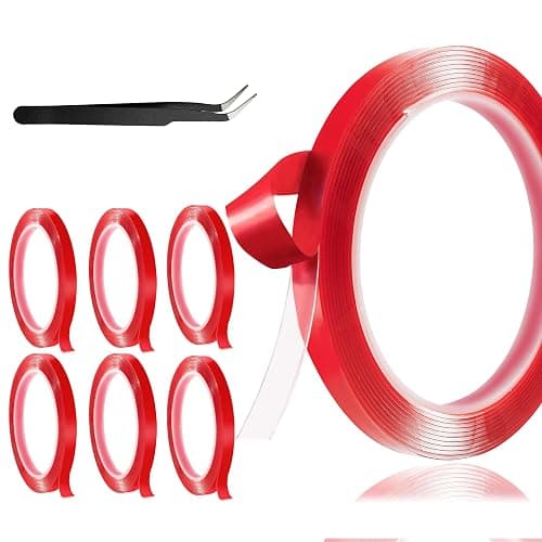 Qenk 6 Rolls of Double Sided Nail Tape Reusable Double Sided Mounting Tape Nail Tape for Press on Nail Packaging Nail Art Pressed Nail Supplies for Nail Tip Color Design Display with Tweezers - Image 1