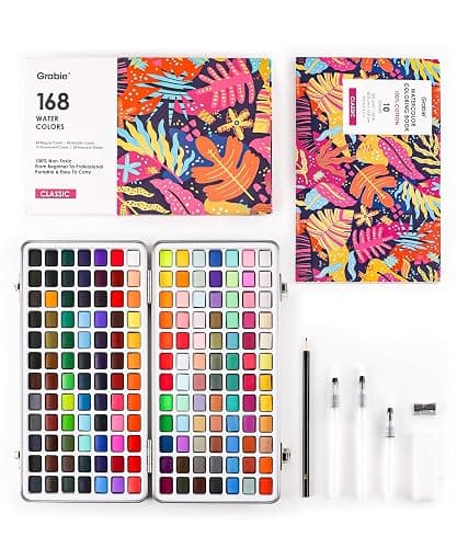 Grabie Watercolor Paint Set, Watercolor Paints, 168 Colors, Painting Set with Coloring Book, Water Brushes and Drawing Pencil, Art Supplies, Perfect Starter Kit for Watercolor Painting - Image 1