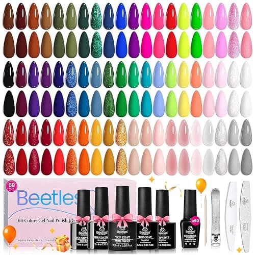 Beetles Gel Nail Polish Set 60 Colors Fall Uv Kit Jelly Brown Glitter Nude Pink White with 31pcs Art Brushes, Dotting Tools, Pens, Dust Brush, Striping Liner thumbnail 2