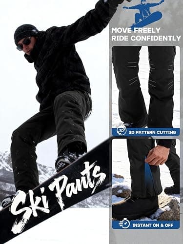 FREE SOLDIER Men's Waterproof Snow Insulated Pants Winter Skiing Snowboarding Pants with Zipper Pockets thumbnail 6