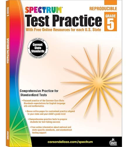 Spectrum 5th Grade Test Practice Workbooks All Subjects, Ages 10 to 11, 5th Grade Test Practice, Language Arts, Reading Comprehension, Vocabulary, Writing and Math Reproducible Book - 160 Pages - Image 1