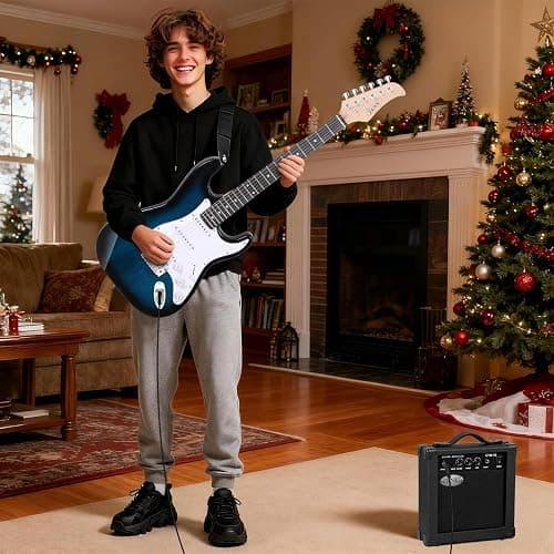 ZENY 39" Full Size Electric Guitar with Amp, Case and Accessories Pack Beginner Starter Package, Blue Ideal Christmas Thanksgiving Holiday Gift thumbnail 2