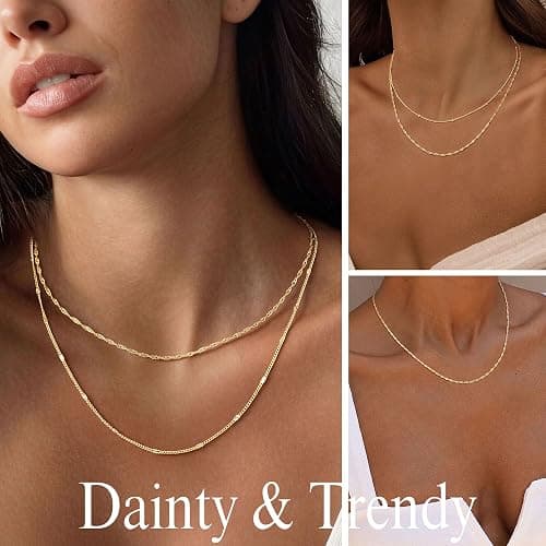 Yoosteel Layered 14k-Gold-Plated Necklace for Women,Necklaces Stack Jewelry | Necklace Stackable,Dainty Thin Chain,Trendy Jewelry Gifts for Women,Shiny CZ Satellite Chain Paperclip Link Box Choker Set thumbnail 4