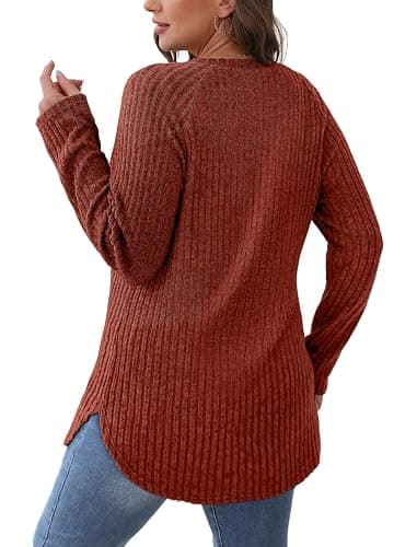 Saloogoe Long Sleeve Shirts for Women 2025 Fall Clothes Tunic Tops Loose Fit Dressy Crewneck Pullover Sweaters Curved Hem thumbnail 5