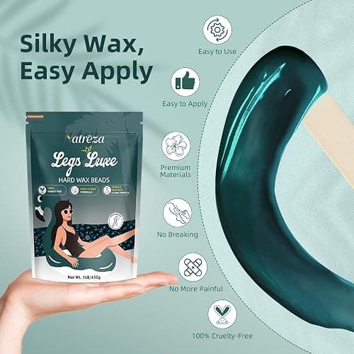 Natreza Wax Beads for Hair Removal, 1lb Hard Wax Beans for Full Body, Brazilian, Bikini, Legs, Arms, Face, Thick Hair Formula, Waxing Beads for Women & Men, Dark Green thumbnail 6