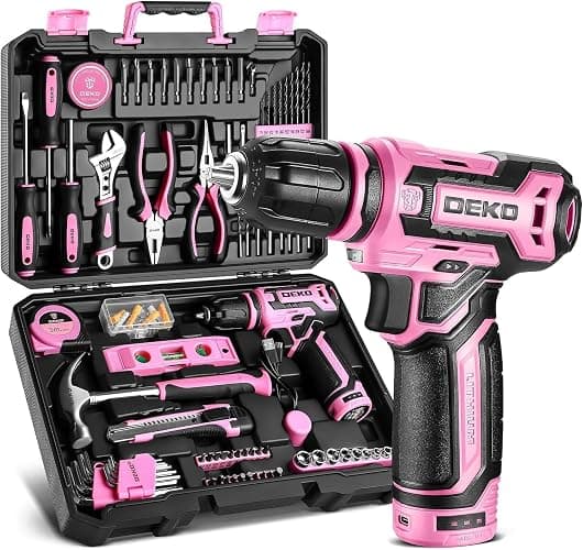Pink Drill Tool Set Kit DEKOPRO Power Cordless Drill Tool Box with 12V Electric Pink Drill Driver Set for Women Home Hand Repair Tools Sets Drills Case - Image 1