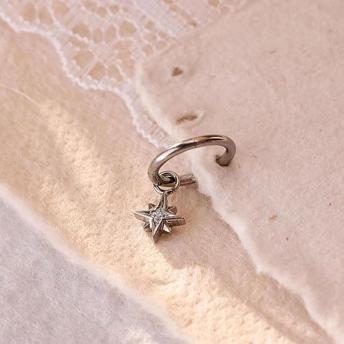 Small Cartilage Rook Helix Piercing Hoop Starburst Dangle Earrings Jewelry For Women With CZ 14K Gold Plated Huggie Stainless Steel thumbnail 6