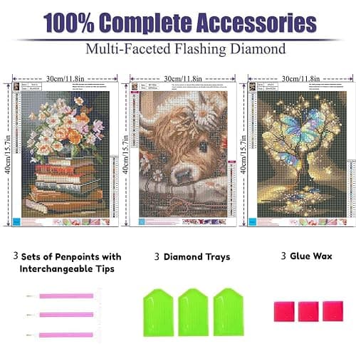 OFRKE Diamond Painting Kits for Adults, 3 Pack Bookshelf Plant DIY 5D Diamond Art Kits for Adults Beginners Full Round Drill Diamond Crystal Craft Kits for Home Wall Art Decor Gifts 12x16 inch thumbnail 3