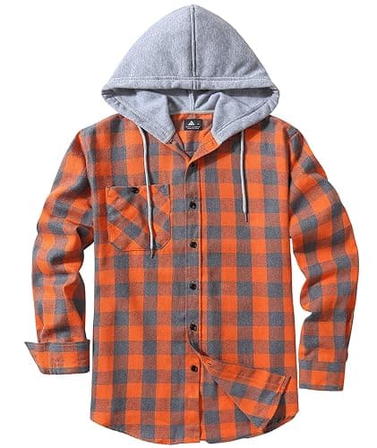 SCODI Mens Flannel Hoodie Shirt Casual Button Down Plaid Jacket Shirts Stylish Long Sleeve Shirts with Pocket thumbnail 2