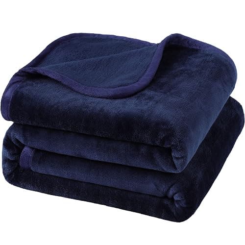 PiccoCasa Flannel Fleece Blanket Soft Lightweight Warm Fuzzy Blanket for All-Seasons, Luxury Comfy Decorative for Couch Living Room Navy Blue Single (130 x 150cm) - Image 1