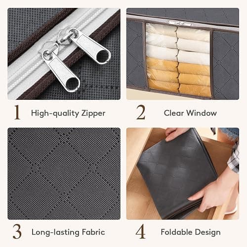 Lifewit 6 Pack Clothes Storage Bag, Foldable Storage Bin Closet Organizer with Reinforced Handle, Sturdy Fabric Blanket Storage with Clear Window, Storage Containers for Clothing, Bedding, Gray thumbnail 6