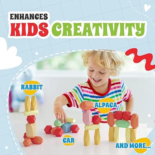 EVERSMART 36 Pcs Wooden Stacking Blocks – Montessori Toys for 1 2 3 4 5 6 Year Old Toddlers and Kids, XL Rocks, No Choking Hazard – Sensory STEM Building Stones, for Girls and Boys thumbnail 5